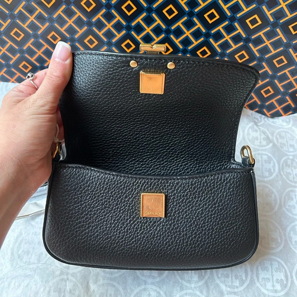 Tory Burch Britten Mini Top Handle Bag Crossbody Black Gold - Picture 6 of 10